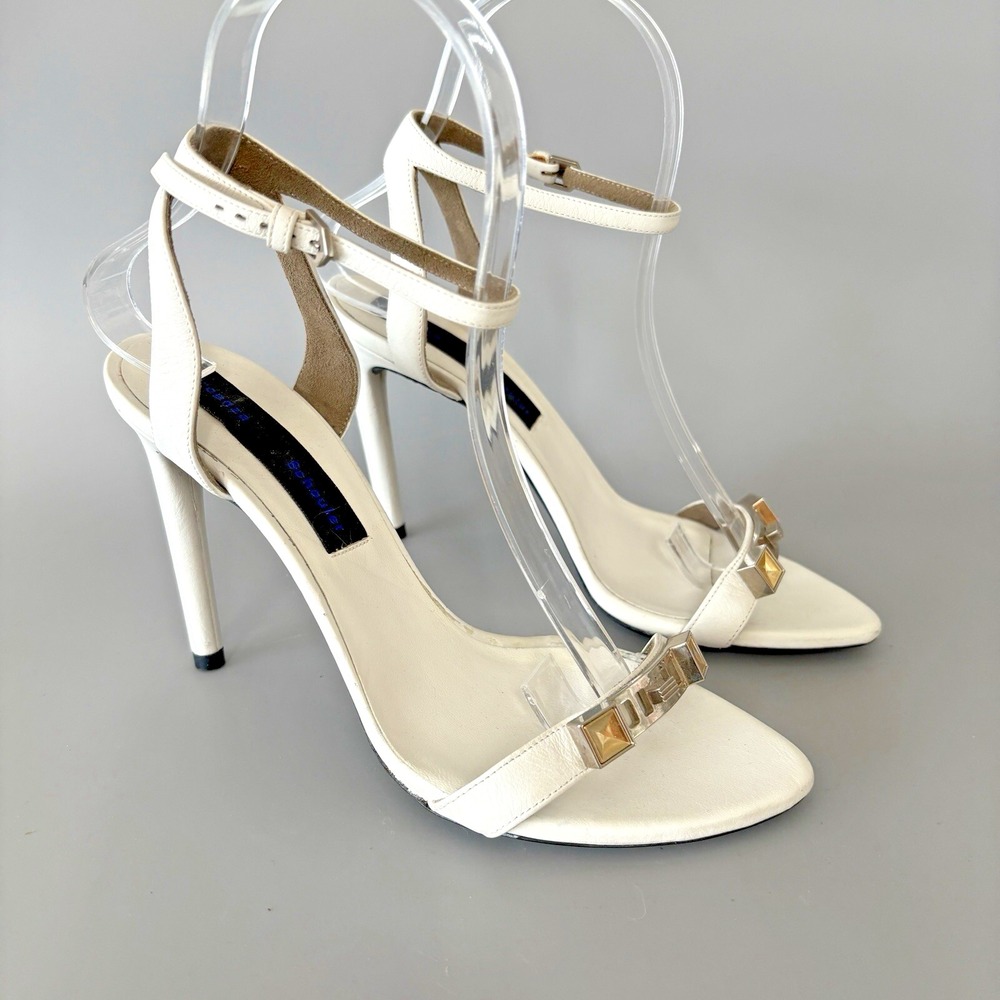 Proenza Schouler White Leather Stiletto Studded Heels Size US 5.5 EU36